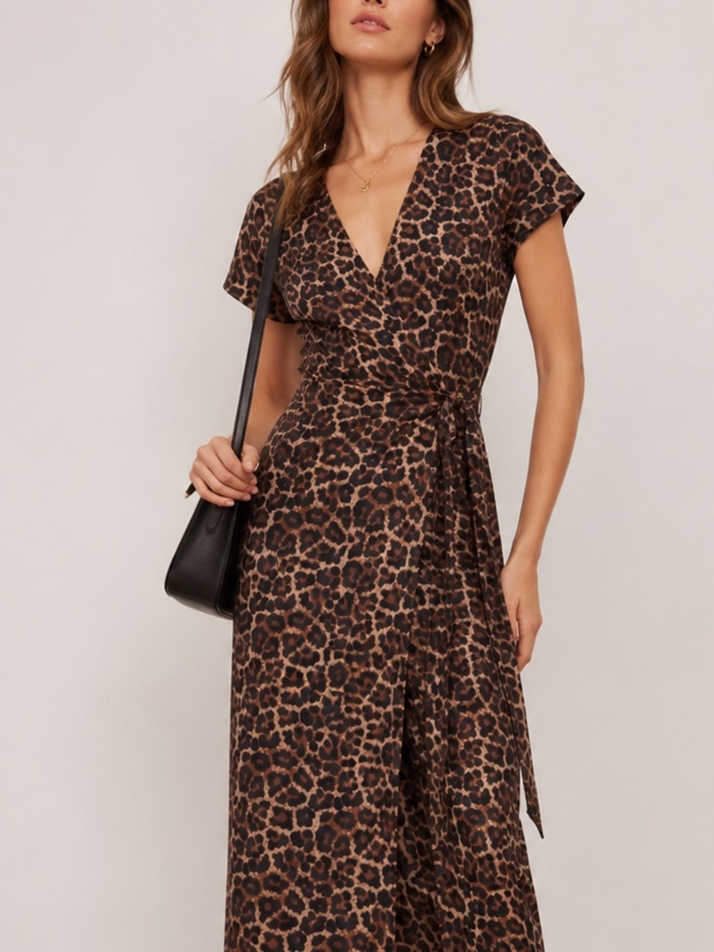 H&M Brown Leopard-Print Wrap Midi Dress 2 NWT
